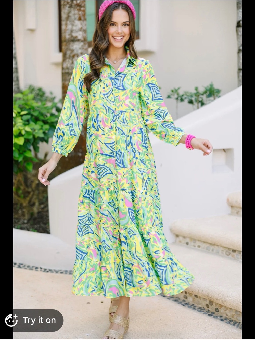 Sunday Neon Abstract Print Maxi Dress - Lime, Blue & Pink